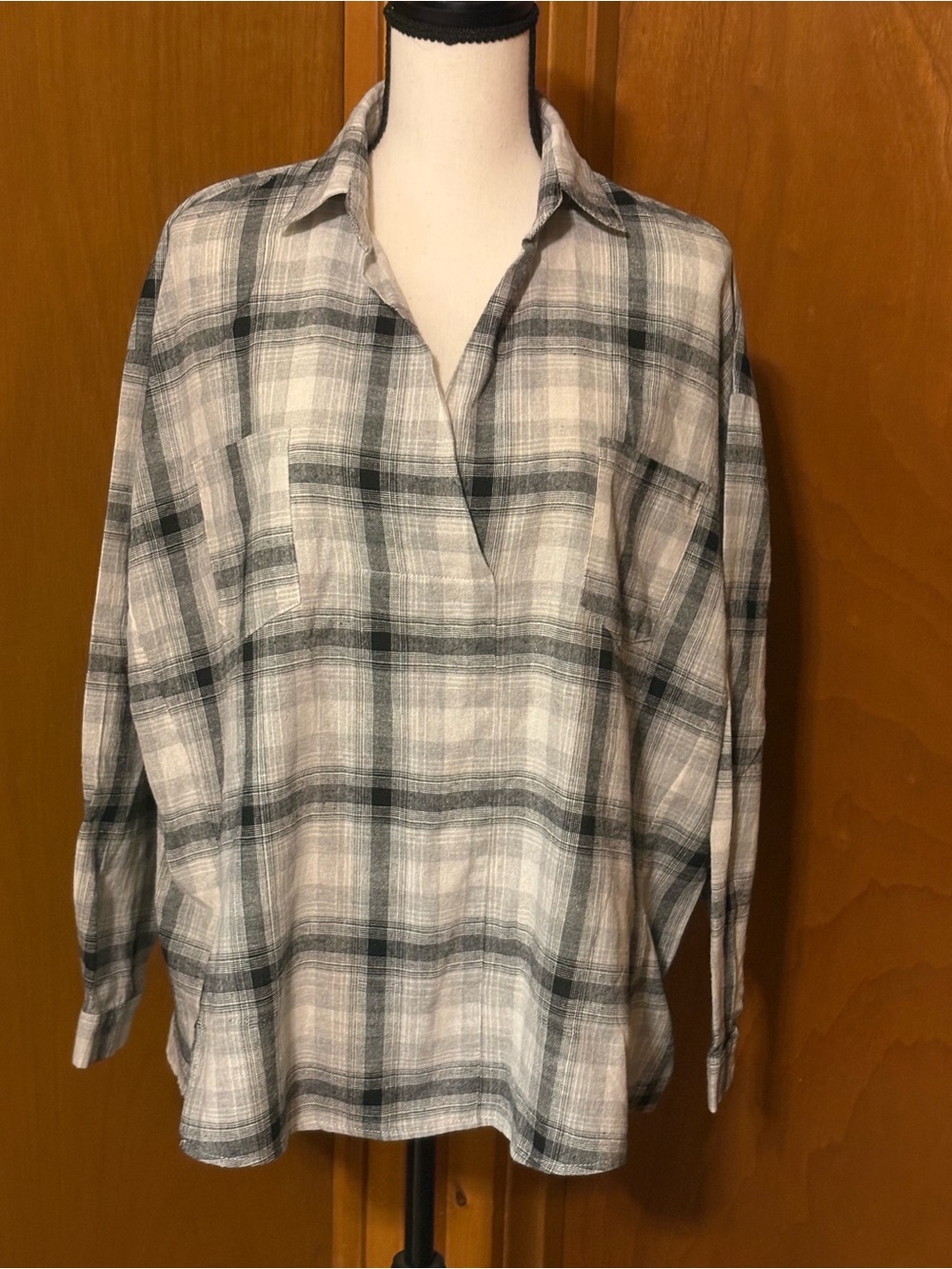 POL Black and White Plaid Top